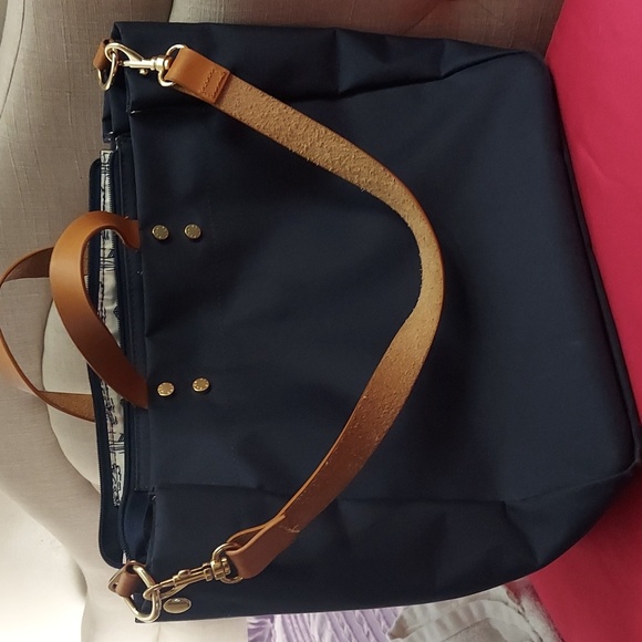 Boulevard Codie Coated Nylon Navy Blue Leather Trim Tote Bag - Picture 7 of 13